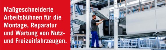 Maßgeschneiderte Arbeitsbühnen für Reparatur und Wartung von Fahrzeugen.